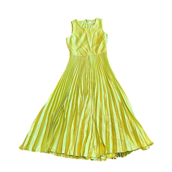 Banana Republic Silky Cutout Back Midi Dress Chartreuse Pleated Size 6 NWT - Picture 3 of 15